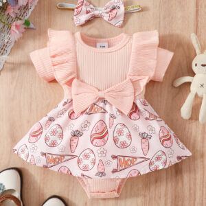 Lotus-colored flower carrot romper / 3-6M