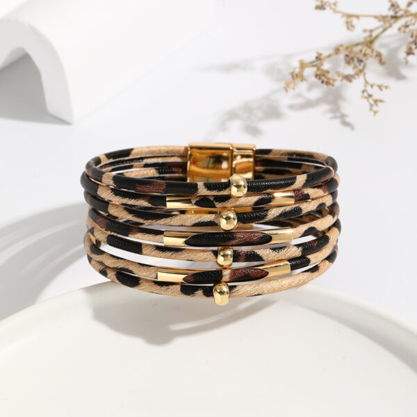 Wholesale Leopard Magnetic Buckle Leather Bracelet