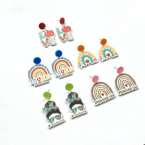 Wholesale Teacher's Day Heart Glitter Acrylic Earrings