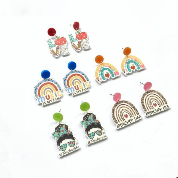 Wholesale Teacher's Day Heart Glitter Acrylic Earrings