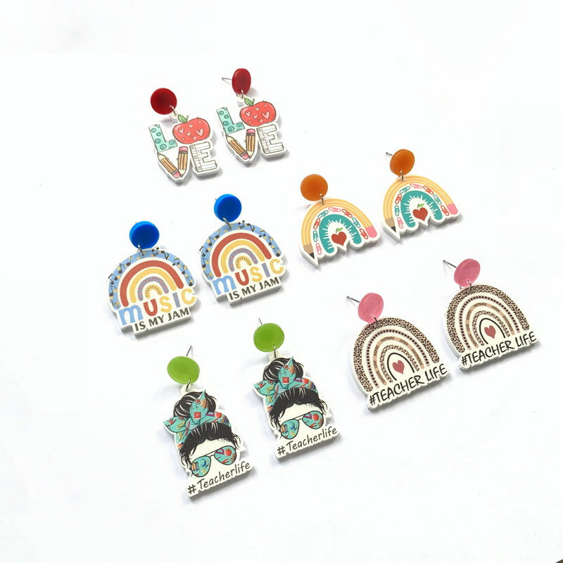 Wholesale Teacher's Day Heart Glitter Acrylic Earrings