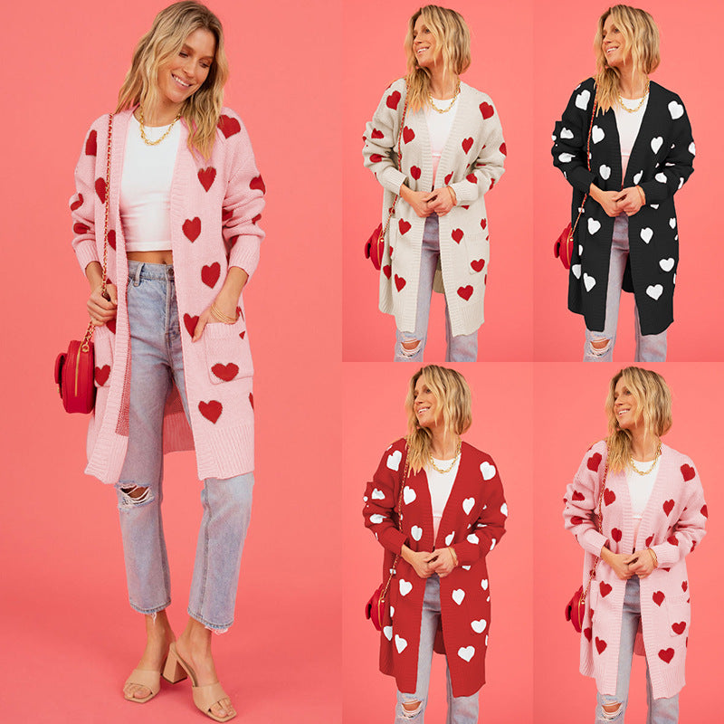 Wholesale Valentine's Day Heart Acrylic Cardigan