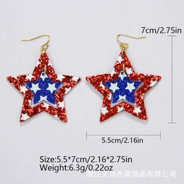 Wholesale Independence Day PU Leather Pentagram Geometric Earrings