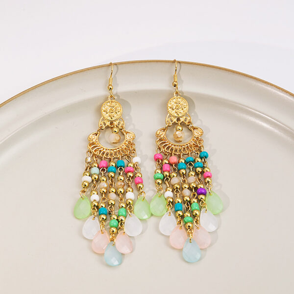 Wholesale Rice Beads Colorful Water Drop Tassel Hollow Out Earrings