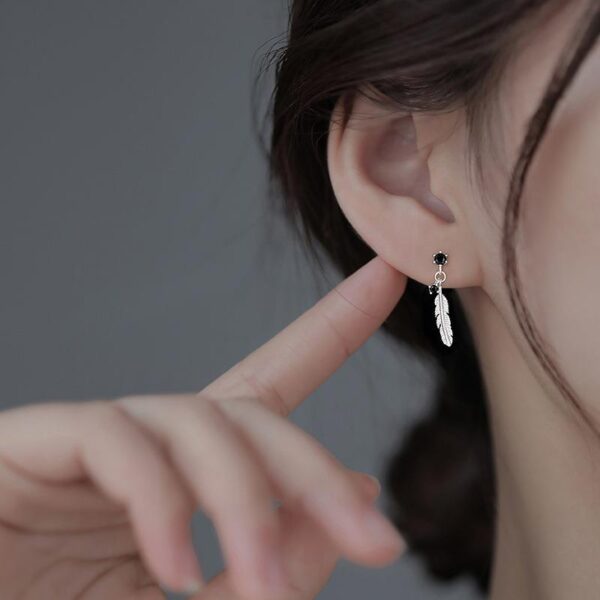 Wholesale Silver Needle Feather Copper Earrings