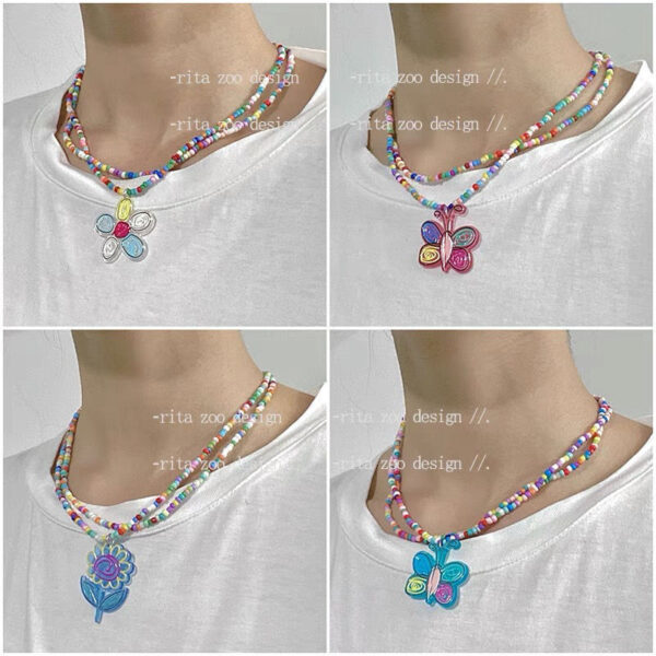 Wholesale Colorful Double Layer Beaded Flower Butterfly Necklaces