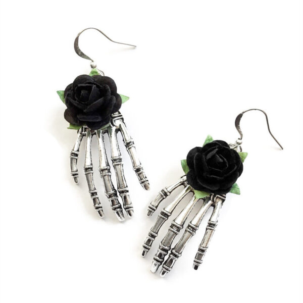 O1CN01XjC2Kw2AxFpDTYeOq_2211111958269-0-cib Wholesale Skeleton Hand Red Rose Gothic Alloy Earrings