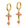 Wholesale Cross Real Gold Plating Inlaid Colored Zircon Love Earrings