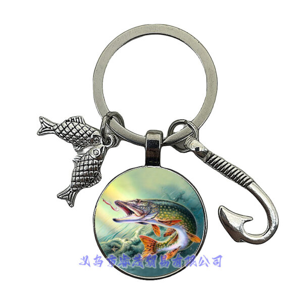 Wholesale Fishing Enthusiasts Time Gemstone Fish Hook Metal Keychain