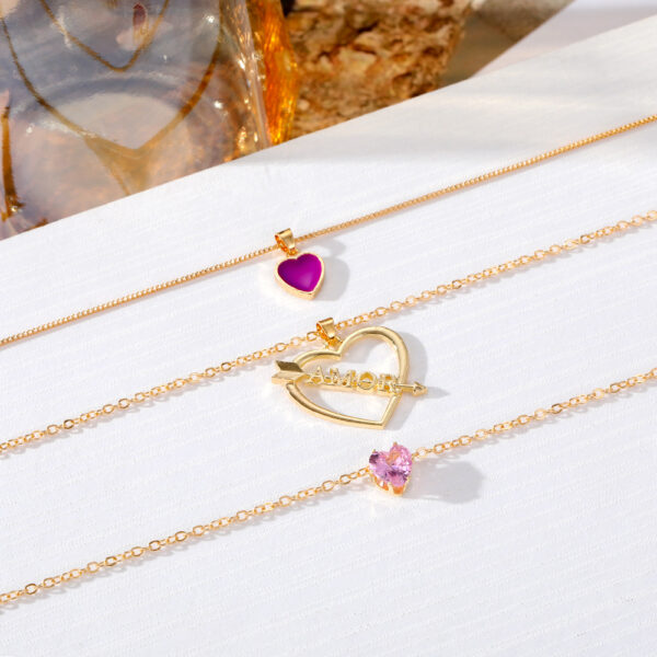 Wholesale Multilayer Pink Heart Diamond Cupid's Arrow Alloy Necklaces