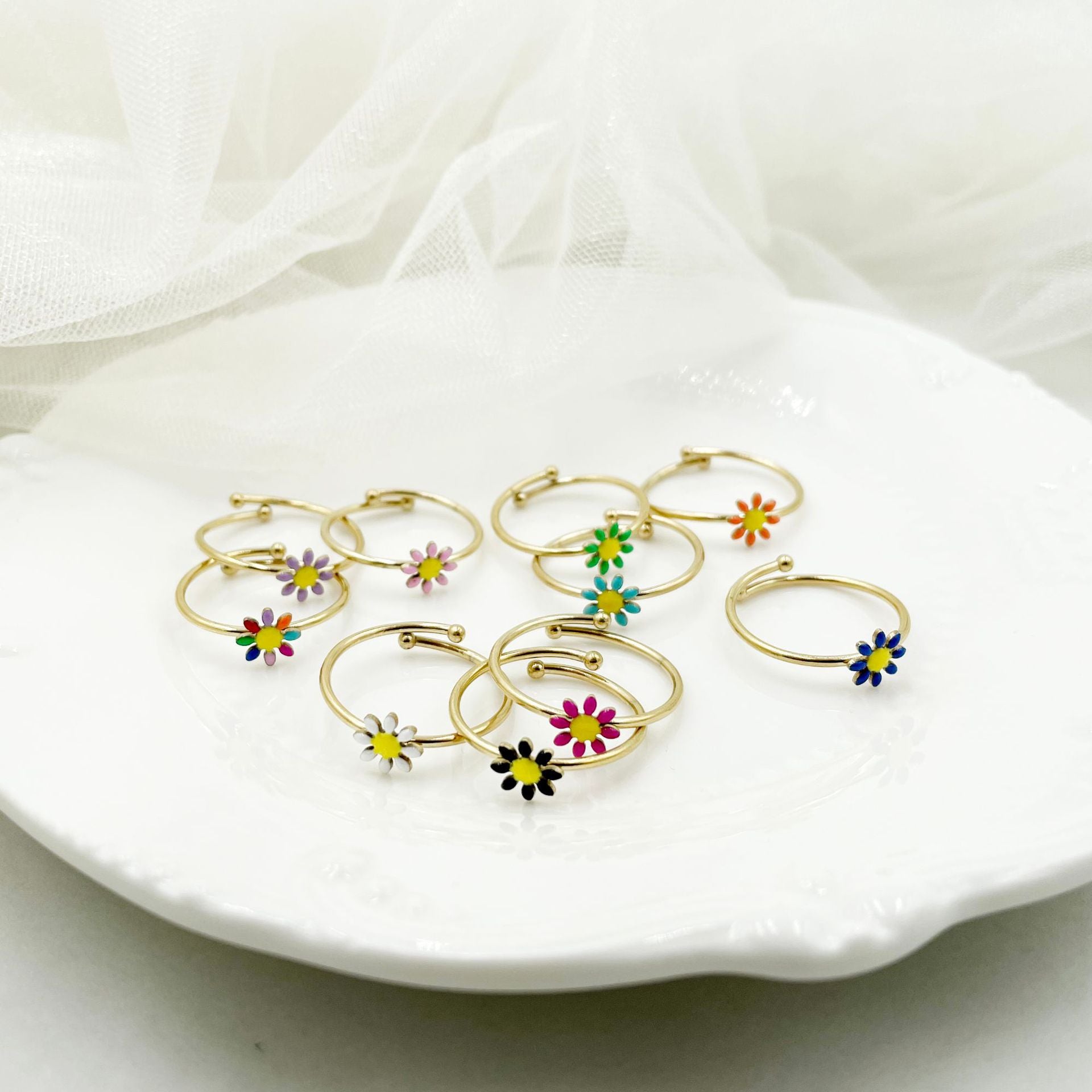 Wholesale Colorful Oil ip Suower Adjustable Titanium Steel Ring