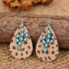 Wholesale Exaggerated Cactus Turquoise Western Cowboy Horse Hair Leopard Earrings