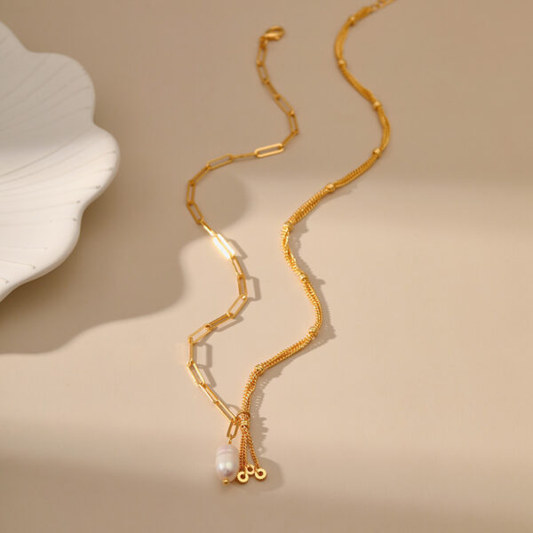 Wholesale Pearl Brass Plated 18K Real Gold Necklace Clavicle Chain