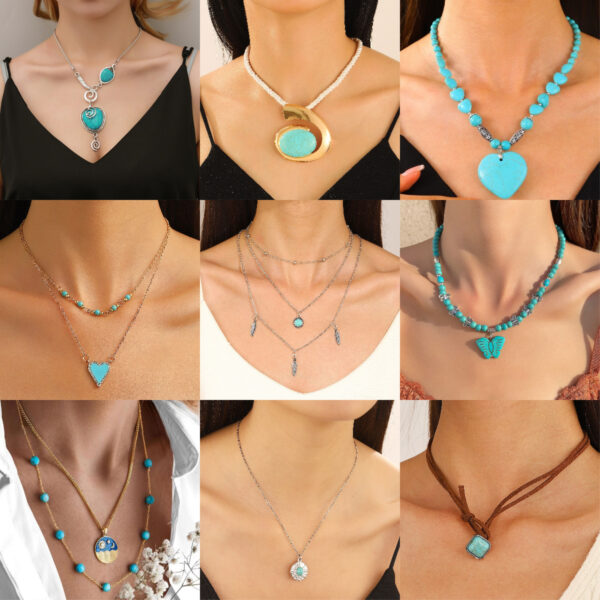 Wholesale Crack Turquoise Bohemian Style Titanium Steel Necklaces