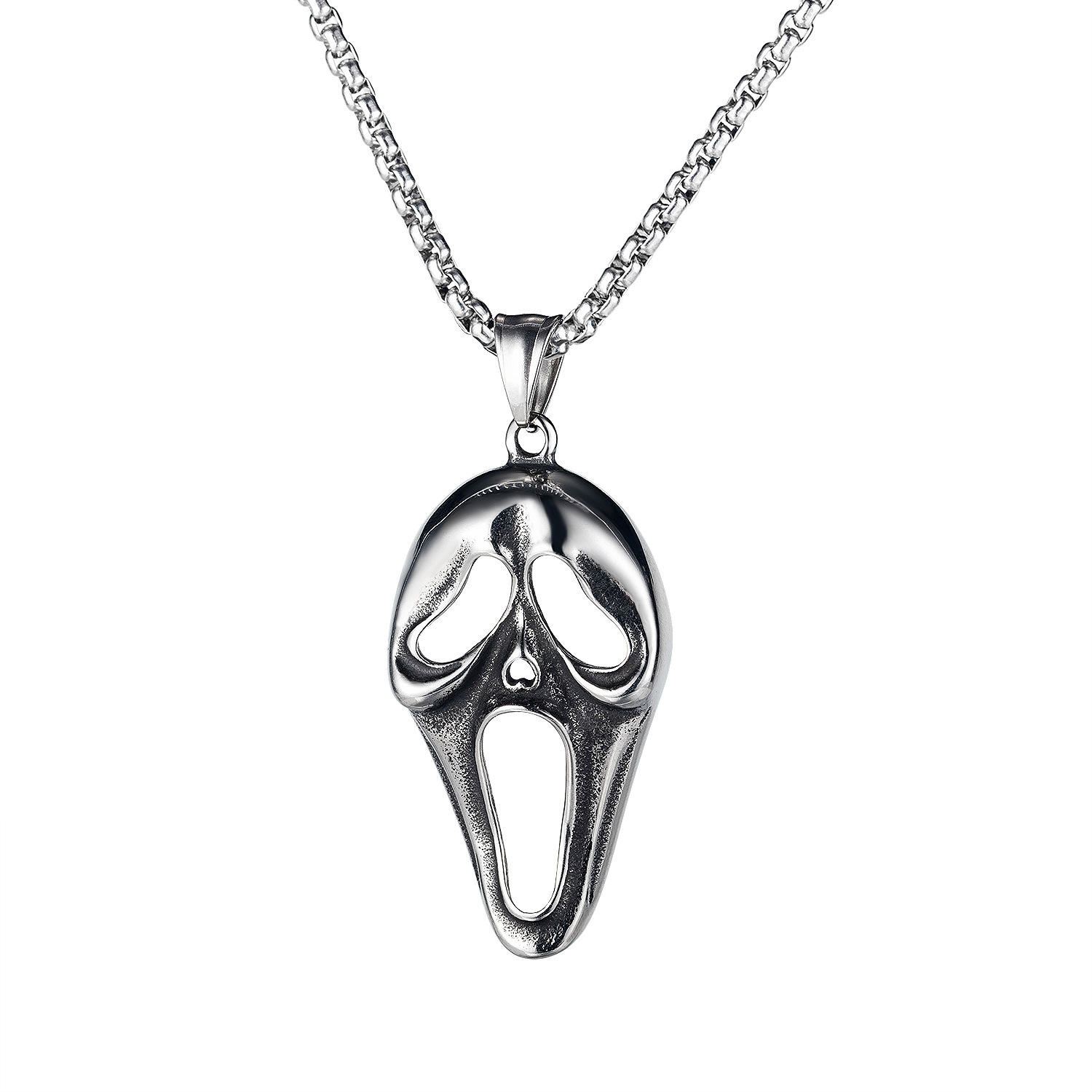 Wholesale Amazon hot jewelry Europe and the United States creative exaerated face skull mask titanium steel men's necklace aessories