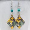 Wholesale Western Style Turquoise Cactus Sunset Wooden Earrings