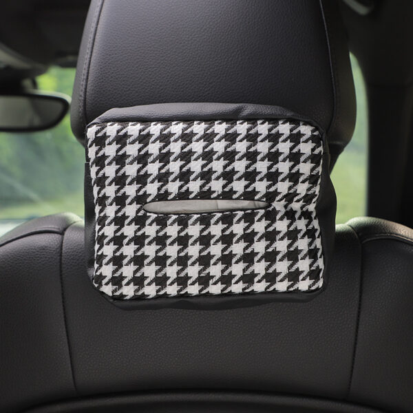 Wholesale Knitting Houndstooth Car Seat Back Hanging Type Leather Tissue Drawer