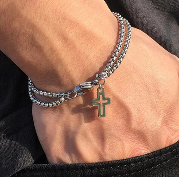 O1CN01XsqWQj1b9mTVBzVIo_2206266993423-0-cib Wholesale Titanium Steel Cross Hollow Double Chain Men's Bracelets