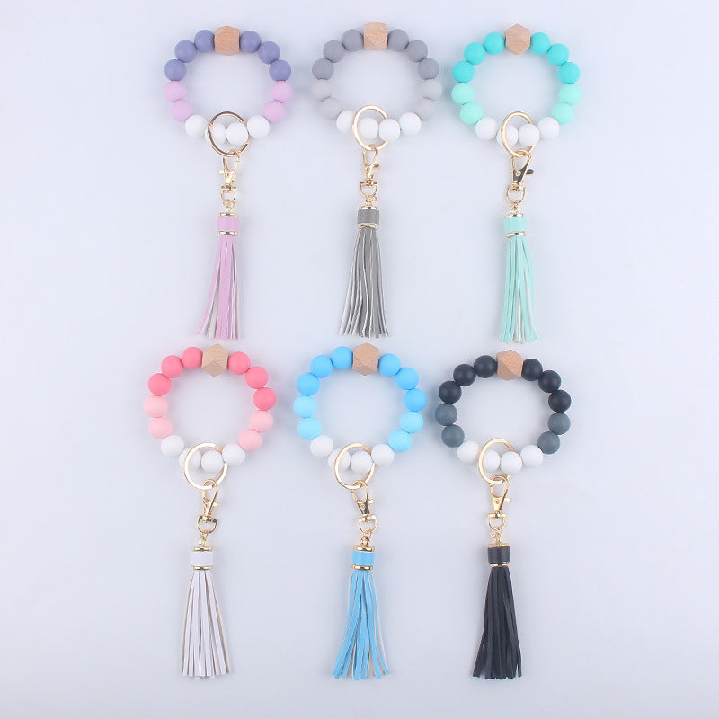 Wholesale Silicone Beaded Tassel Wrist Keychain