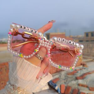 Wholesale Pearl Diamond Letter Bridal White Square Frame Sunglasses