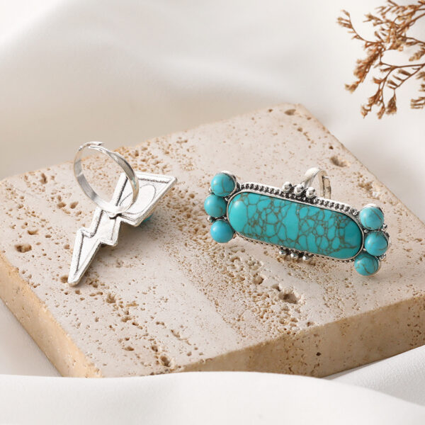 Wholesale Retro Bohemian Turquoise Lightning Shape 2-piece Set Alloy Ring