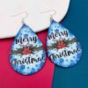 Wholesale Christmas Snowman Snowflake Double Sided Printed Droplet Leather Earrings