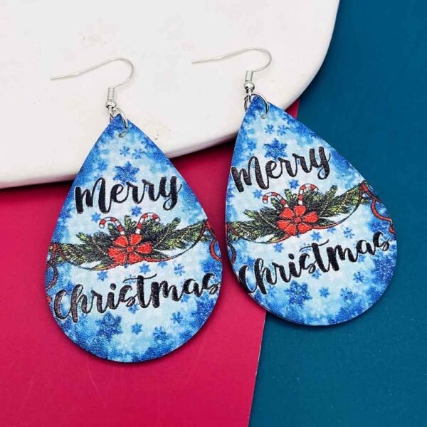 Wholesale Christmas Snowman Snowflake Double Sided Printed Droplet Leather Earrings