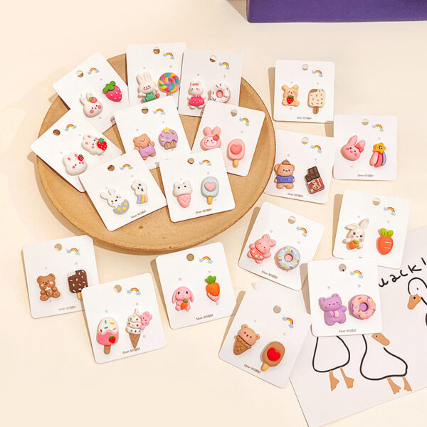Wholesale Candy Color Rabbit Bear Ice Cream Match Color Strawberry Fruit Resin Earrings