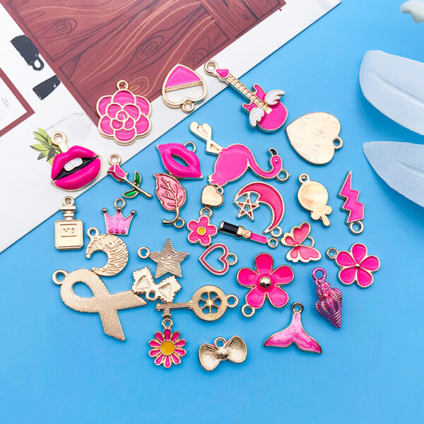 Wholesale Rose Red Drip Oil Cartoon Alloy DIY Necklace Bracelet Pendant