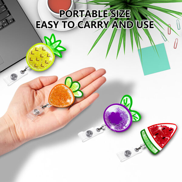 Wholesale Acrylic Quicksand Rhinestone Fruit Strawberry Watermelon Telescopic Badge Scroll Keychain