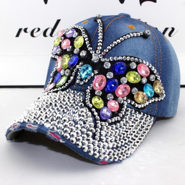 O1CN01Y32eQ11Ea8BkTZBM9_2211365990367-0-cib-2 Wholesale Colored Diamond Butterfly Denim Cotton Baseball Caps