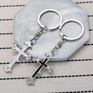 Wholesale Halloween Zinc Alloy Four Diamond Flower Cross Keychain
