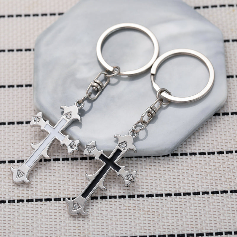 Wholesale Zinc Alloy Four Diamond Flower Cross Keychain