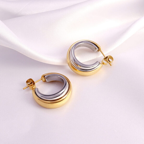Wholesale Gold and Silver Double Earrings Contrasting Color Earrings 18K Stainless Steel Gold Plated Earrings