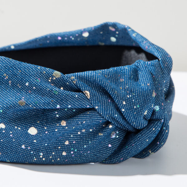 Wholesale Denim Fabric Creative Polka Dot Wide Edge Knotted Headband