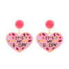 Wholesale My Birthday Colorful Diamond Enamel Heart-shaped Hair Ball Zinc Alloy Earrings