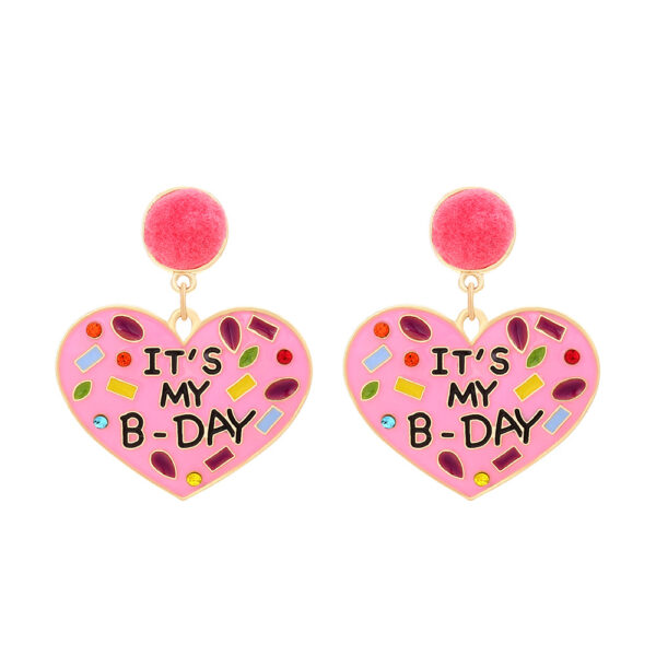 Wholesale My Birthday Colorful Diamond Enamel Heart-shaped Hair Ball Zinc Alloy Earrings