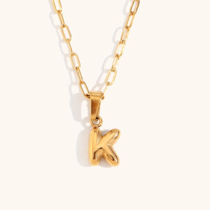 Mini bubble letter paper clip chain necklace-Gold-K