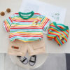 Wholesale Boys' Summer Striped Short Sleeved Work Shorts Cotton Two-piece Set
