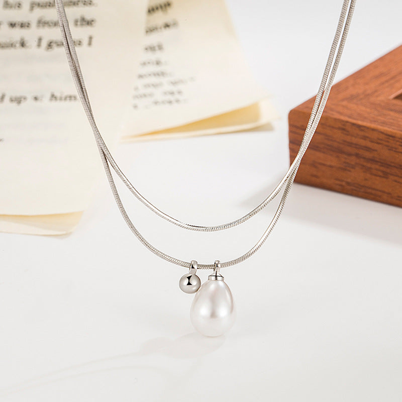 Wholesale Double Layer French Pearl Copper Pendant Stacking Necklace