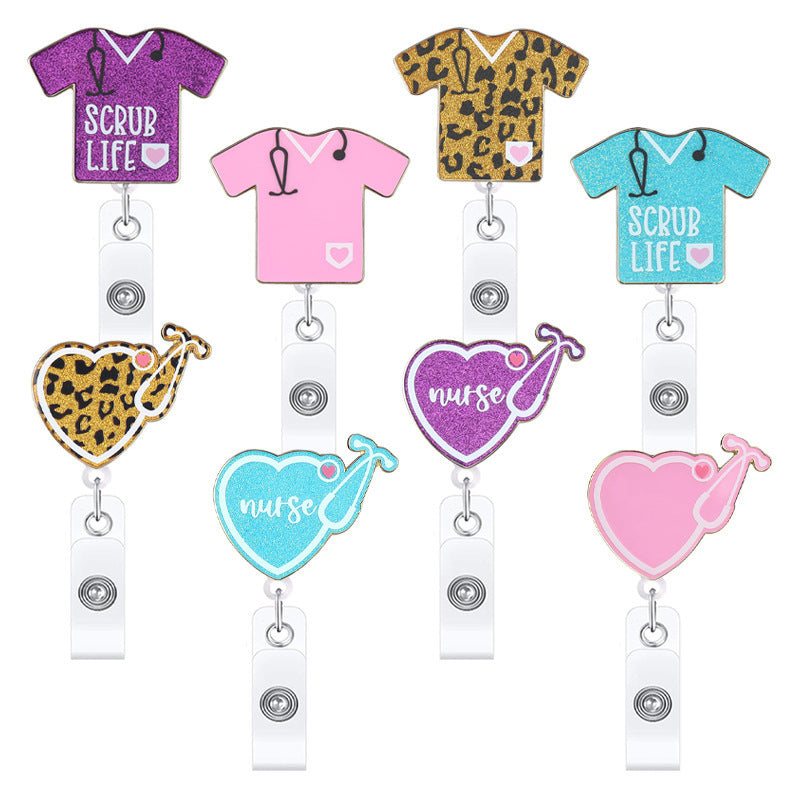 Wholesale Leopard Print Medical Stethoscope Badge Scroll Retractable ABS Keychain