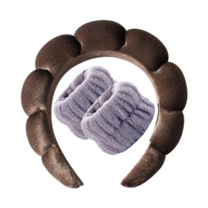 Gold velvet brown headband + 2 wrist straps (stitched interface)