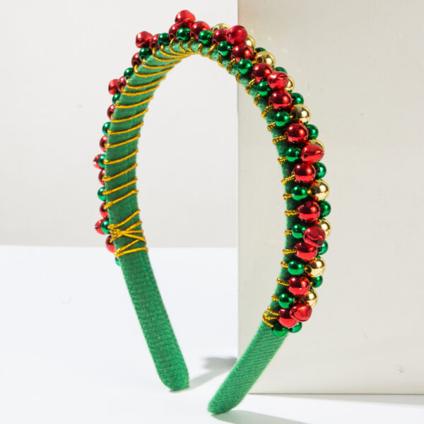 Wholesale New Red and Green Christmas Headband Women's Simple Thin Edge Flannel Christmas Bell Hair Ornament