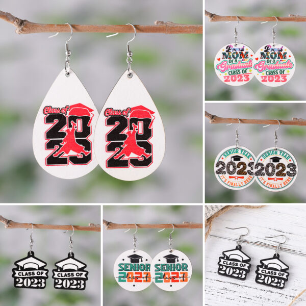 Wholesale Bachelor Hat Waterdrop Round Wooden Earrings