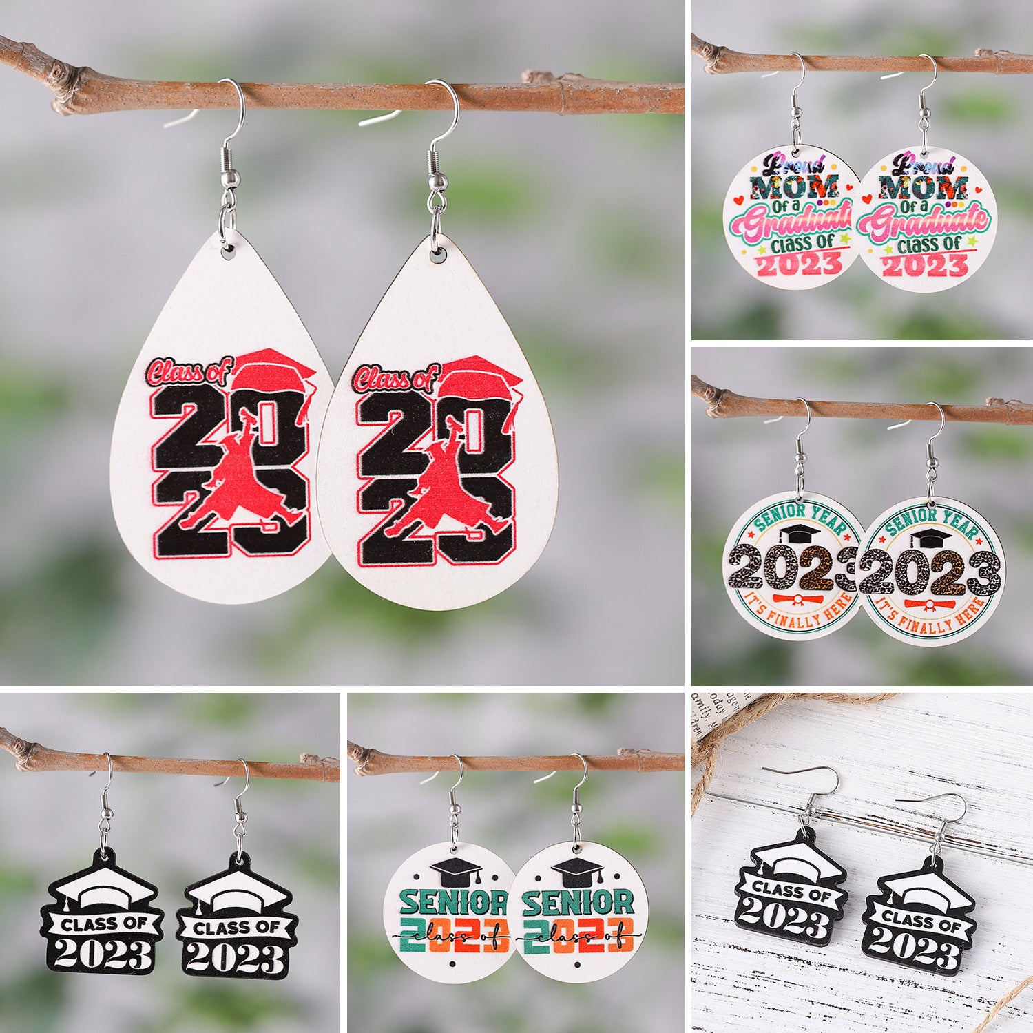 Wholesale Bachelor Hat Waterop Round Wooden Earrings