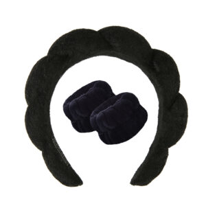 Black headband (towel velvet) + 2 wrist straps (stitched interface)