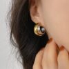Wholesale Dual Color Overlapping Splicing Double Ring Gold-plated Earrings