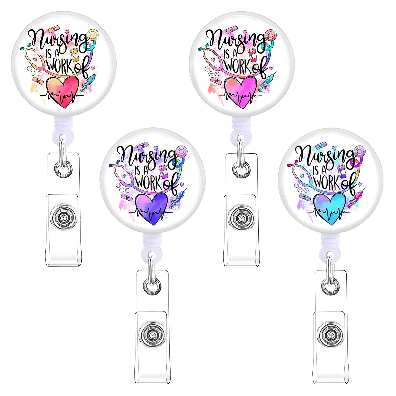 Wholesale ABS Simple Six Color Circular Mountaineering Buckle Srts Telescopic Keychain ABS ip Glue Patch Colorful Gradient Heart Stethoscope Emblem Sc