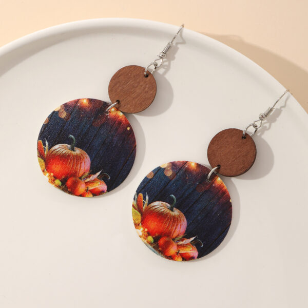 Wholesale Leopard Sunflower Eyes Round Leather Wood Earrings