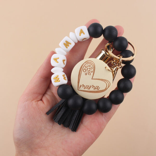 Wholesale MAMA Solid Color Silicone Beaded Wrist Keychain